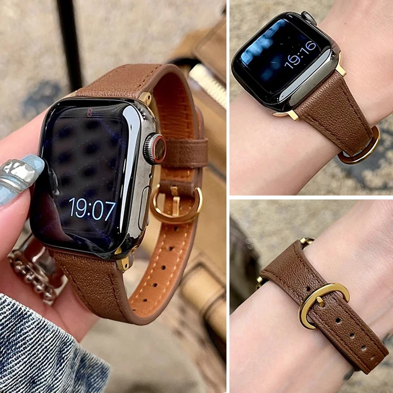 Schlankes Lederarmband für Apple Watch 44mm 40mm 41mm 42mm 38mm 49mm 46mm Damenarmband für iWatch Series 11 10 9 8 SE 3 Gürtel