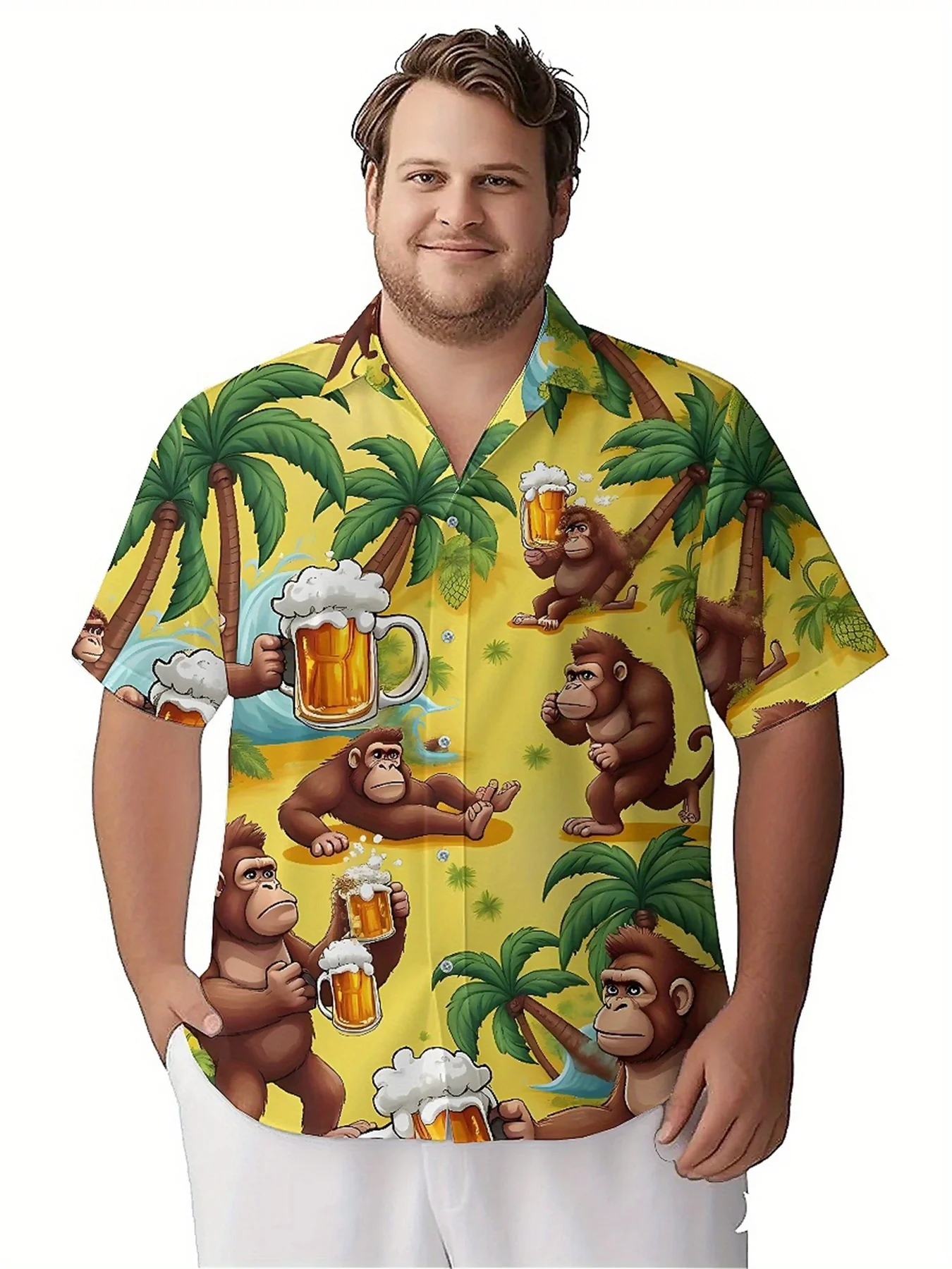 Men's Plus Size Hawaiian Shirts Tropical Monkey Party Theme pattern,New in Summer Fashion Tops,Hip Hop Rock Streetwear