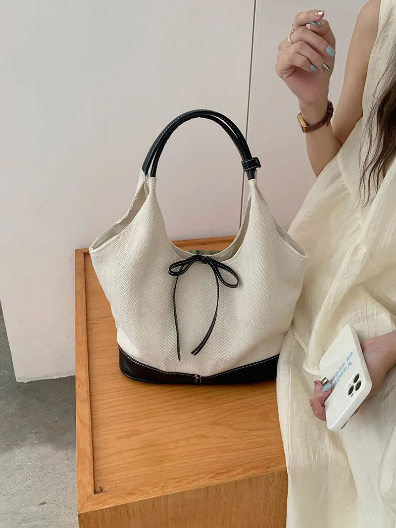 CGCBAG Korean Fashion Canvas Women Tote Bag Casual Lage Capacity Shoulder Bag Solid Simple Commuting Handbag Female Designer Bag