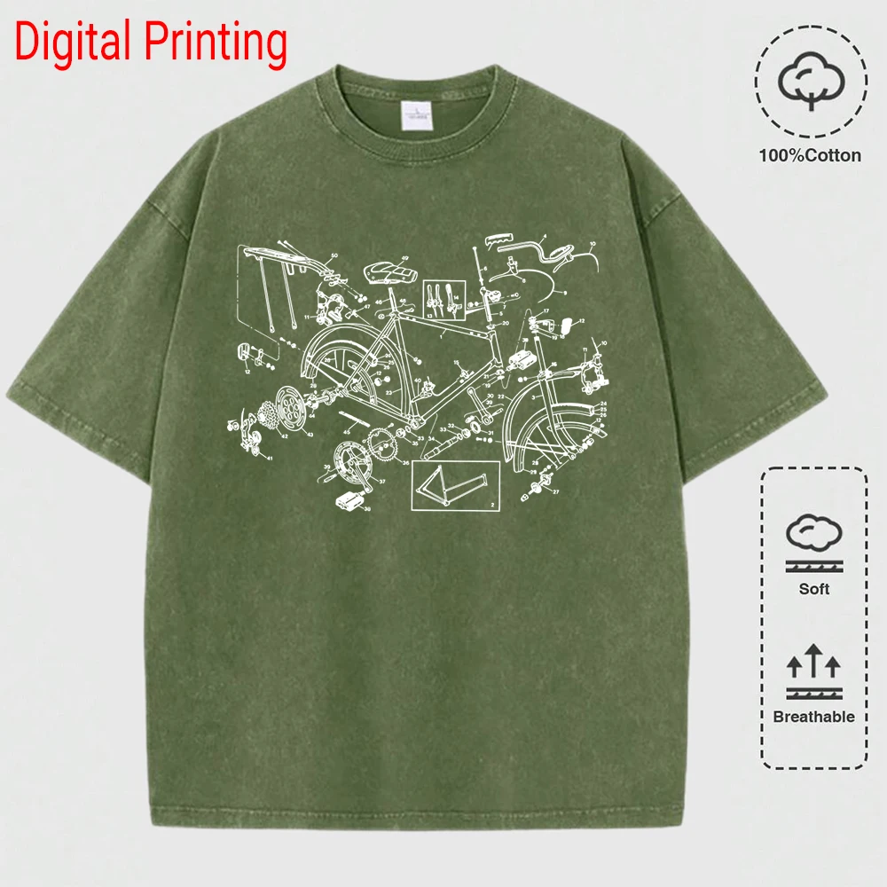 

Deconstruction Diagram Of Mountain Bike Digital Print Women Washed T Shirt Cotton Loose T-Shirt Summer All-Match Short Sleeve