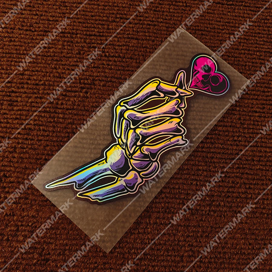 

JDM Style Waterproof Vinyl Decals for Motorcycle E-Bike Decor Holographic Skeleton Hand Skull Heart Sticker Set