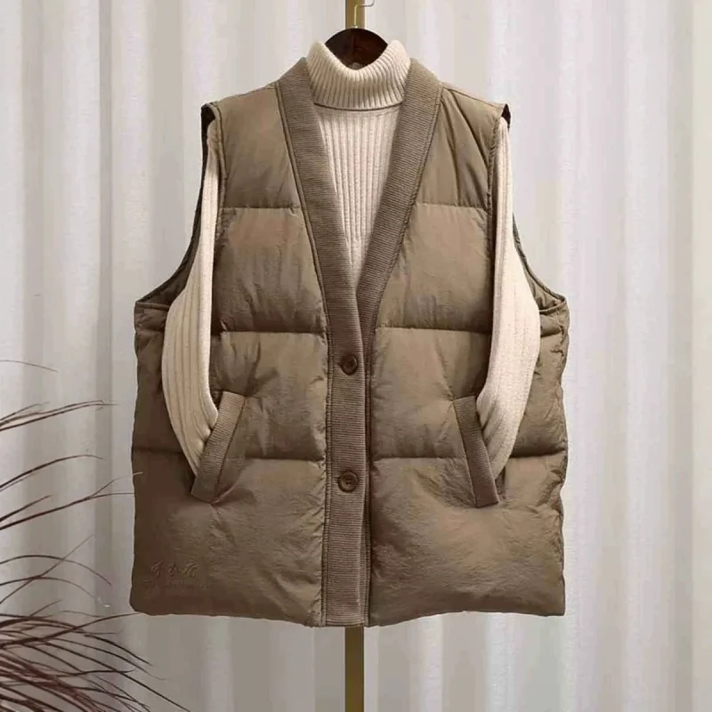 New Winter Women V Neck Oversize Down Waistcoat Coat Thick White Duck Down Vest Jacket Parkas Female Warm Short Sleeveless Tank
