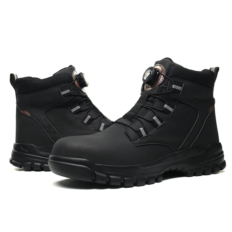 Rotary Buckle Security Boots for Men Work Sneakers Women Boots Breathable Steel Toe Shoes Safety Puncture-Proof Men Boots