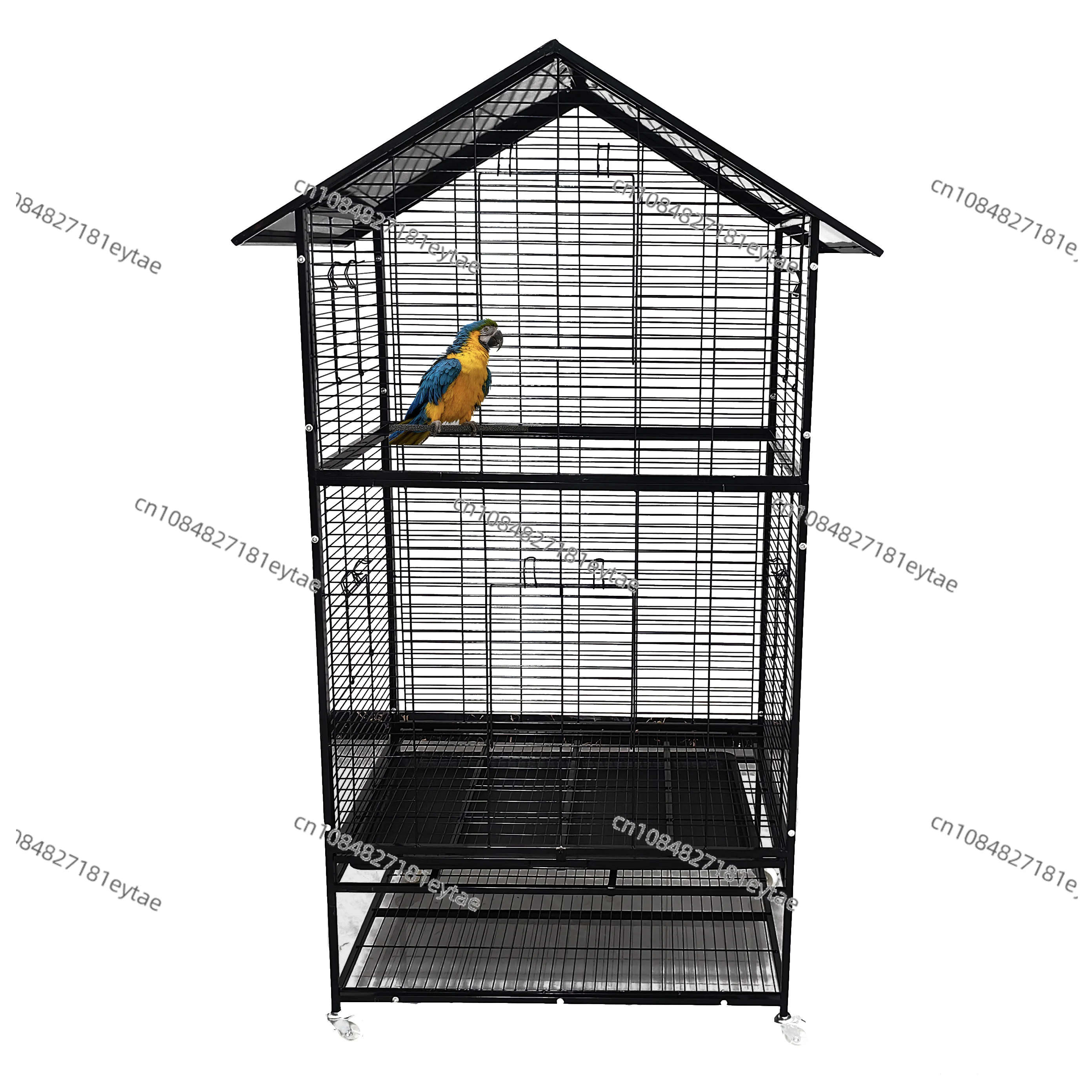 

Клетка для птиц Клетка для попугая Черная двухслойная заостренная верхняя часть Очень большой проволочный материал с роликовыми коньками