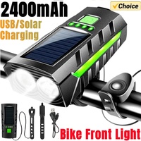 Solar Power Bicycle Headlamp USB Rechargeable LED Cycling Lantern Power Display High Beam Bicycle Flashlight Bicycle Accessories