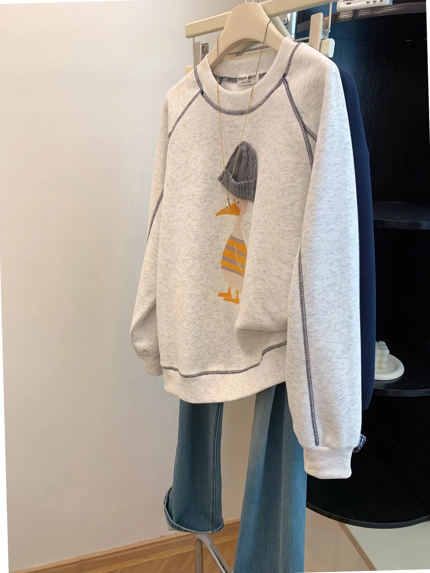 

Женская толстовка больших размеров 300 Pou, осенне-зимняя, свободного кроя, повседневная, универсальная, с круглым вырезом, на флисовой подкладке