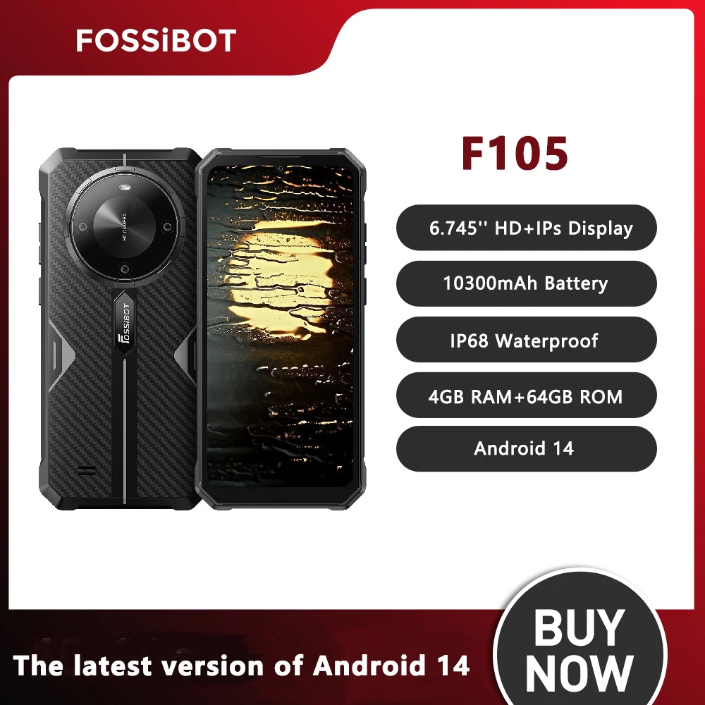 

NEW FOSSiBOT F105 Rugged Smartphone Android 14 Cellphine 6.75" HD+ IPS Display 10300mAh 4GB+64GB Mobile Phone NFC Global version