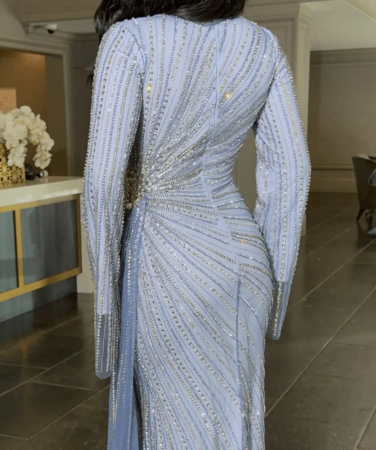 Sharon Said Luxuriöses Graublaues Meerjungfrauen-Abendkleid mit Seitenrock in Roségold für Damen, Hochzeitsfeierkleid 2026 SS113 Maßanfertigung – Detail 13