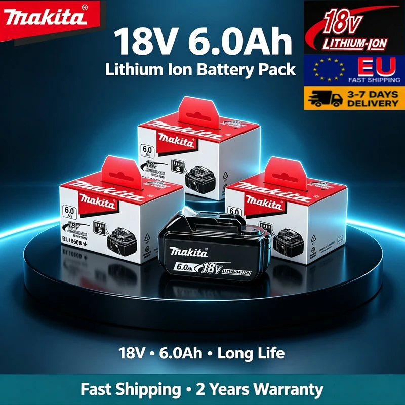 Original Makita 18V 6.0Ah Wiederaufladbarer Akku Kompatibel mit Bl1830 Bl1840 Bl1850 Bl1860B Lithium-Power-Zellen-Pack