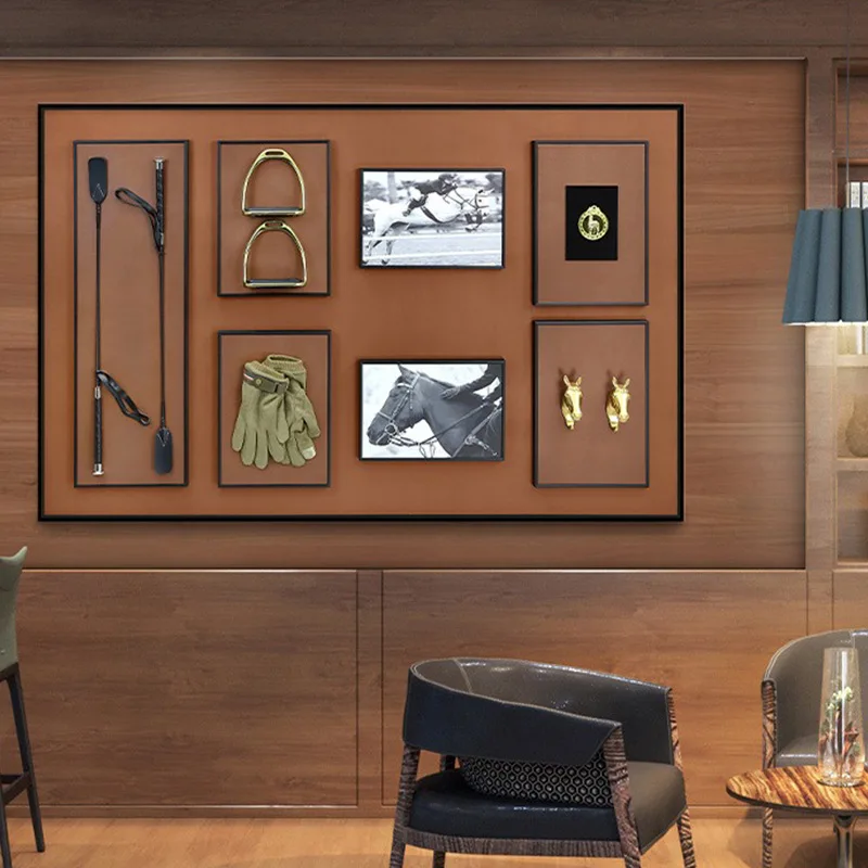 Hotel decorative painting three-dimensional art retro golf club equestrian gloves medals harness villa European painting
