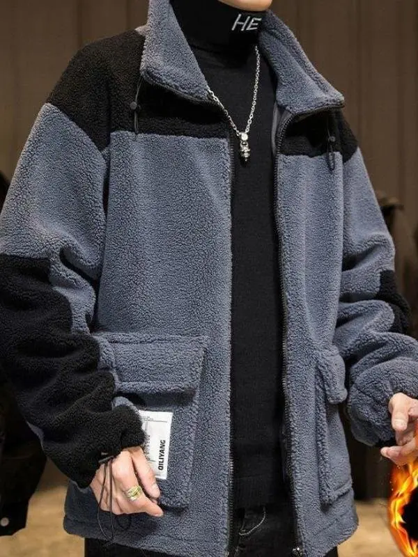 

Men's Winter Thiened Fce Jaet 2025 New Sle Casual Trendy V-Ne Breathable Outerwear for Students And Teenagers