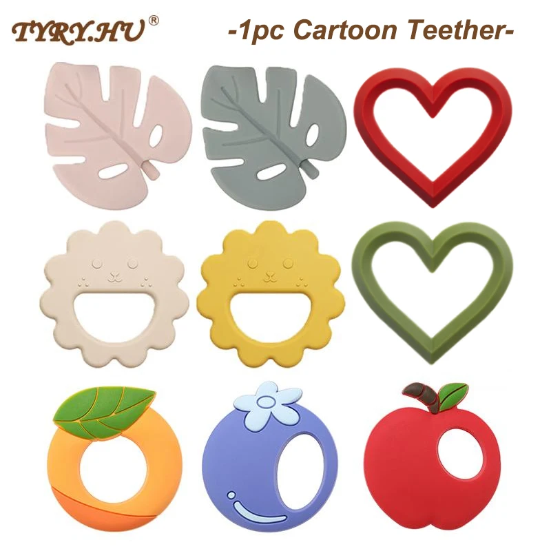 1PC Cartoon Leaf Baby Silicone Teether BPA Free Cute Leaf Food Grade Silicone Pendant Teething Rattle for Baby Accessories Toys