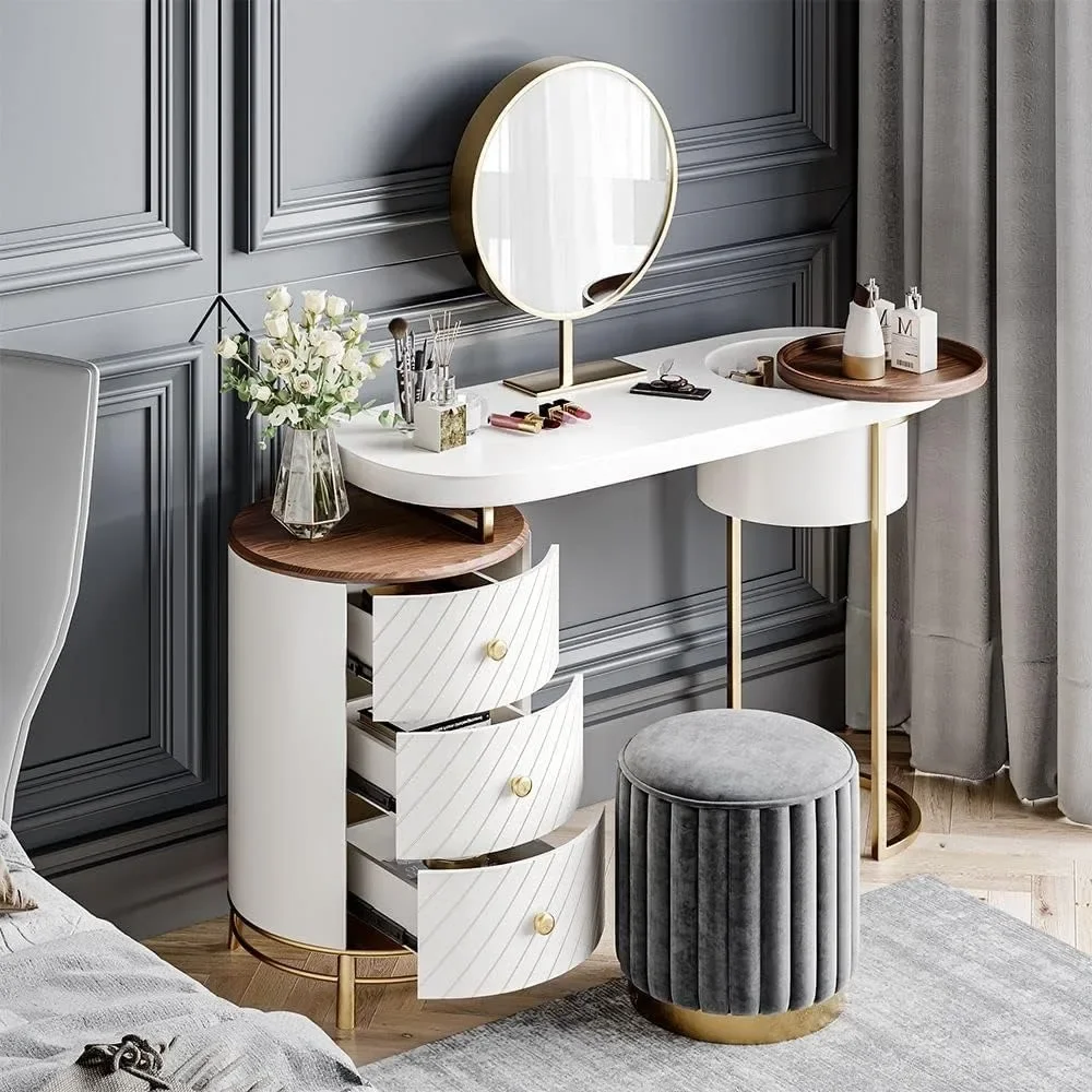 

Luxury Vanity Makeup with Mirror and Lights, 43" Modern Makeup Table with 3 Solid Wood Drawers, Partially Assembled