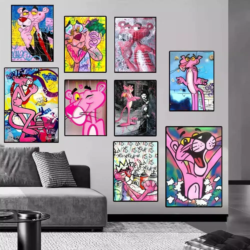 Graffitti arte de rua rosa leopardo animal diy cartaz pegajoso fantasia adesivo de parede para sala de estar bar decoração da parede