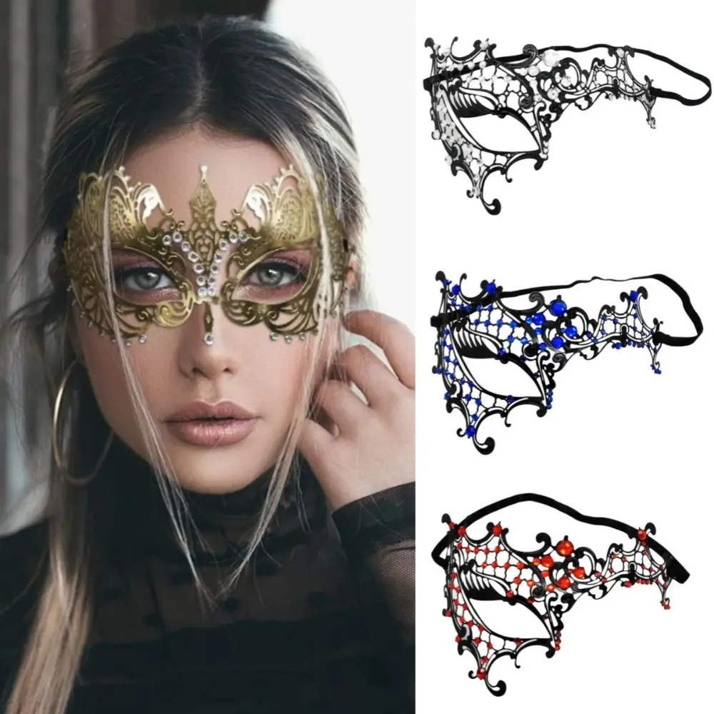 Venezianische Halloween-Halbgesichtsmaske Vintage Elastische Bänder Schwarze Spitze Metallmaske Ausgehöhlte Handgefertigte Maskerade-Prinzessinnenmaske