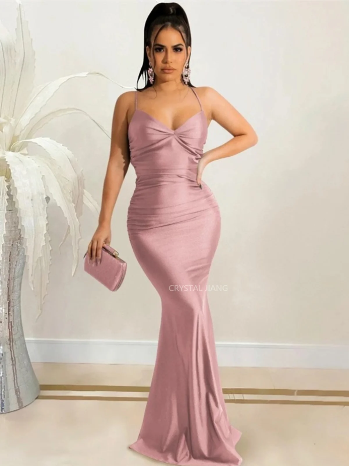 Dress Party Evening Elegant Luxury Celebrity Natural Waist V Neck Satin Sleeveless A Line Sweep Train Formal Dresses