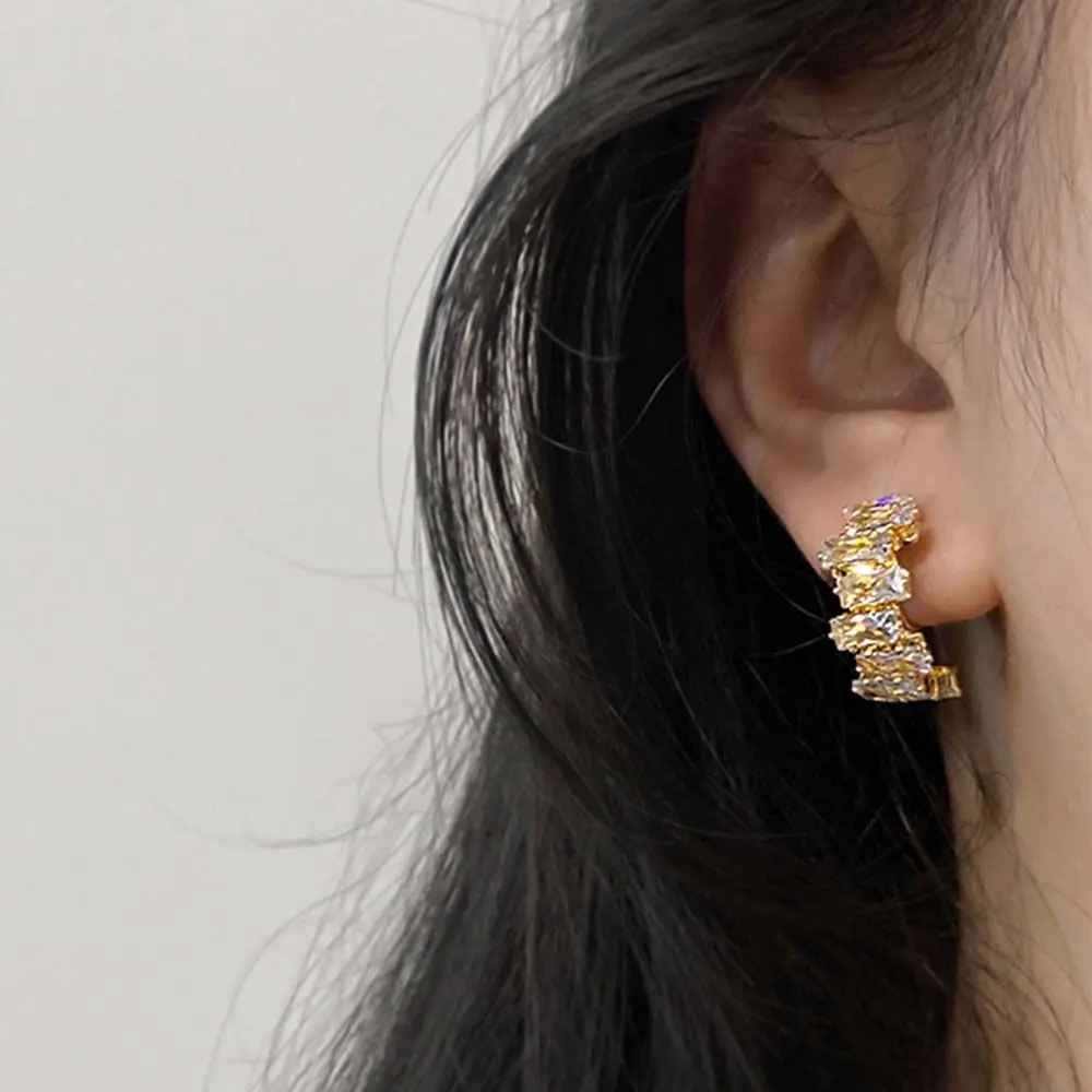 Gift Fashion Jewelry Rhinestone Gold Color Zircon Cartilage Clip Clip Earrings Zircon Ear Clip Ear Bone Clip Korean Earrings