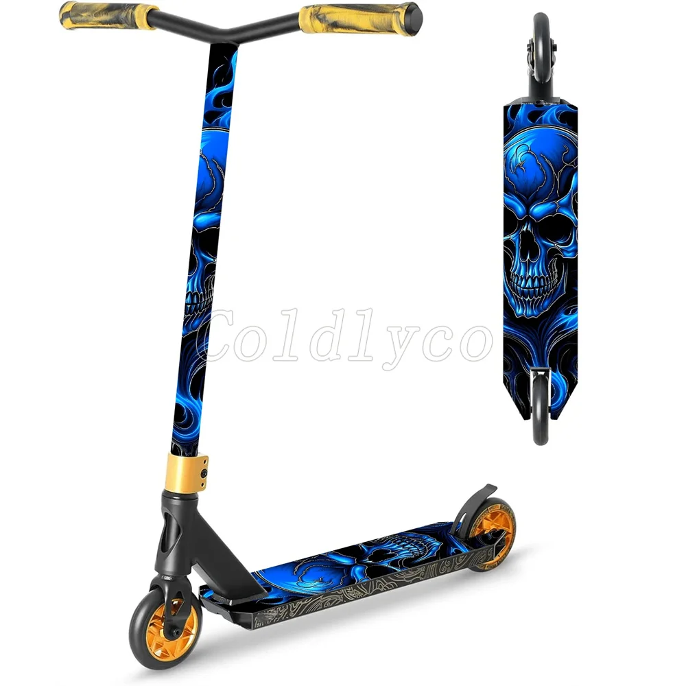 Blue Ghost and Fire Skull Pattern Scooter Scooter Sticker Skateboard StickerS Scooter Floor Mat Sticker Personalized