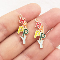 15pcs 11x29mm Enamel Happy Charm for Jewelry Making Crafting Fashion Earring Pendant Necklace Bracelet Charms Diy Accessories
