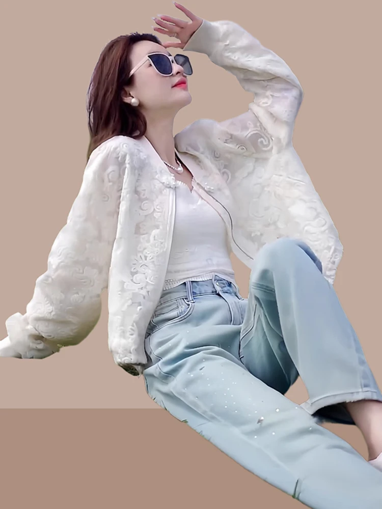 

Новая летняя женская верхняя одежда в китайском стиле с кружевной вышивкой: модный топ премиум-класса для защиты от солнца