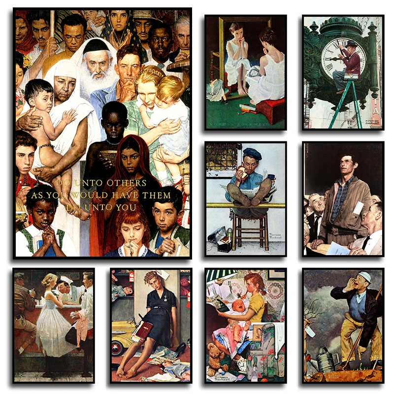 American Painter Norman Rockwell Artwork Posters and Prints Canvas Painting Wall Art Picture for Living Home Room Decoration