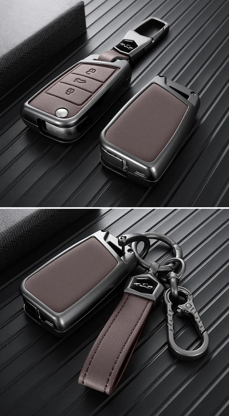 Metall-Leder-Autoschlüsselhülle für Volkswagen VW Polo Golf 7 MK7 Tiguan Passat für Skoda Octavia Kodiaq Karoq für Seat Ateca Leon. – Detail 9