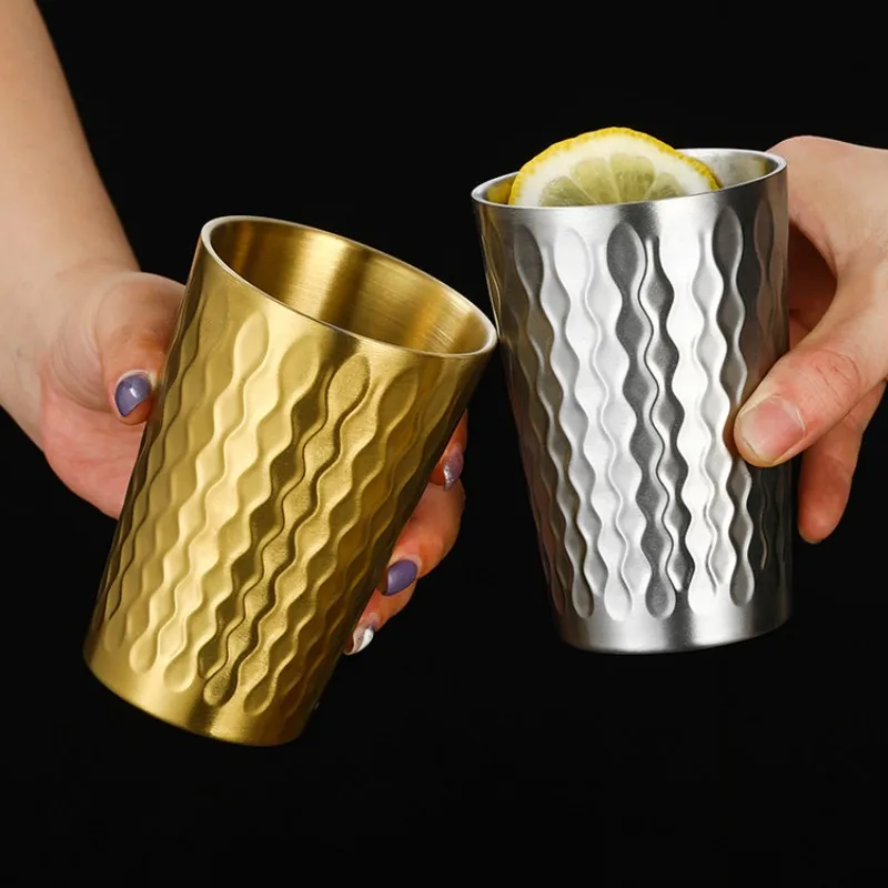 Double-layer SUS304 Beer Cup Honeycomb Diamond Hammer Pattern Flame Korean  Advanced Water Cup Juice Beverage Coffee Milk Cup