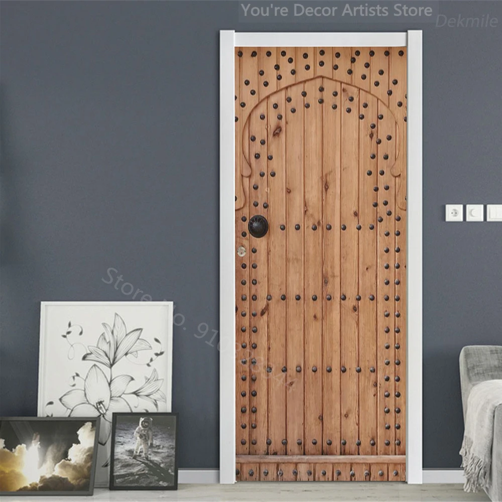 3D Retro-Türaufkleber im Holzstil Selbstklebende PVC-Wandaufkleber Schlafzimmer Dekorative Türverkleidung Autocollant De Porte – Detail 23