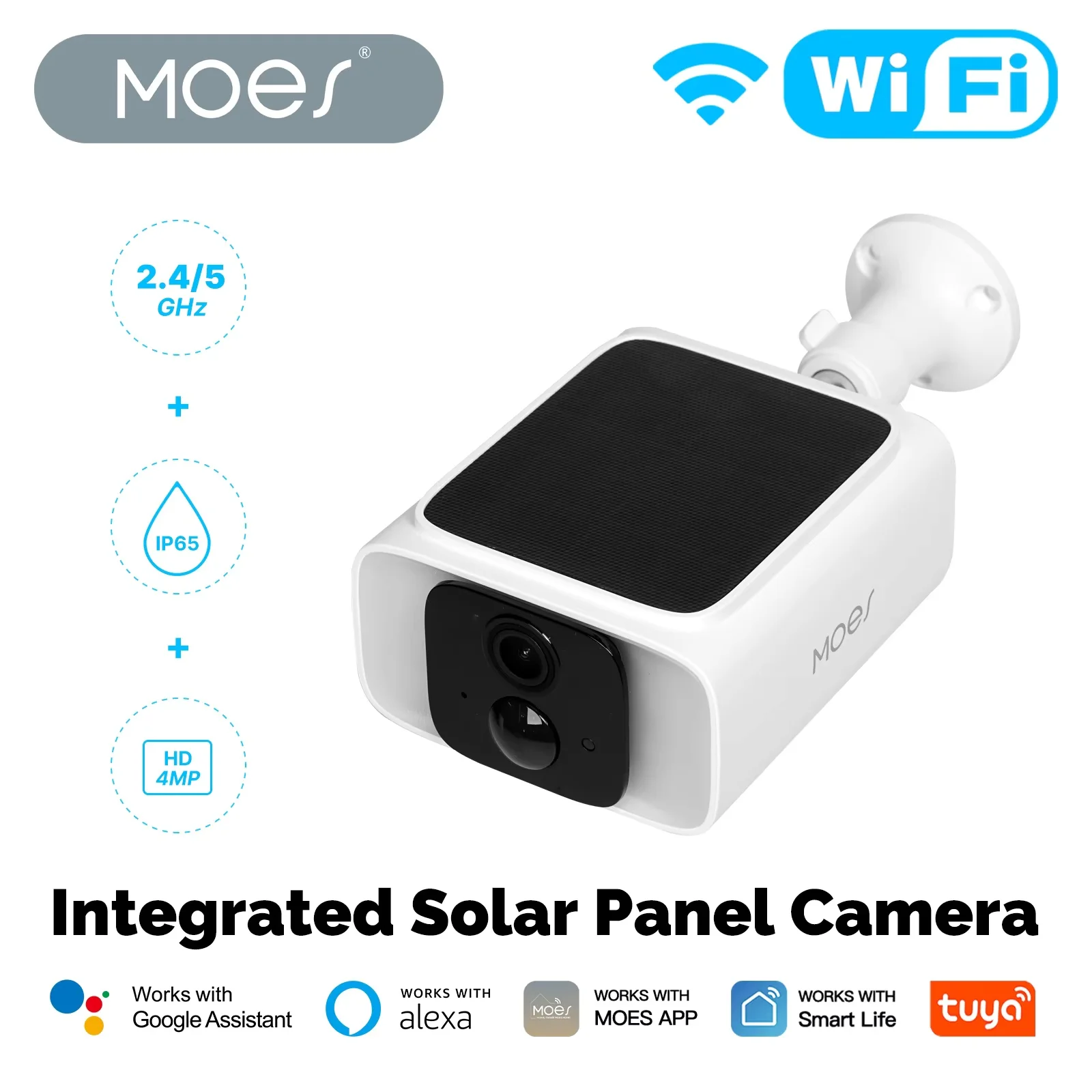 MOES Tuya Smart WiFi Solar Powered Camera 2.4GHz 5GHz Dual Band Outdoor IP65 Waterproof Security APP Monitoring Alexa Google - view 2