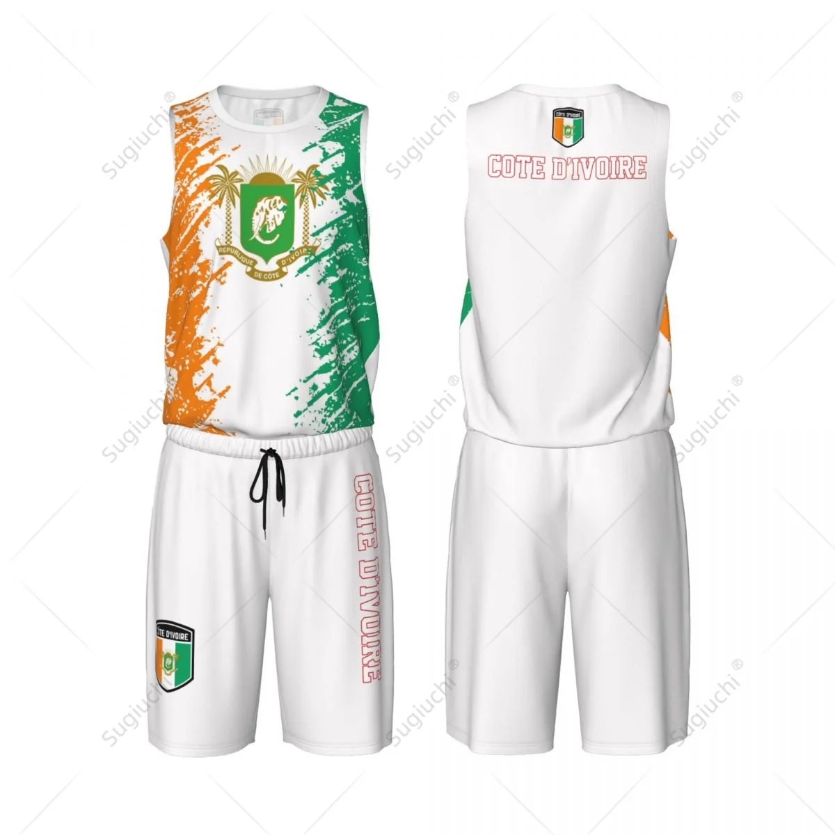 

Team-up Cote D'Ivoire Flag Grain Men Basketball Jersey Set Shirt & Pants Sleeveless Custom Name Nunber Exclusive