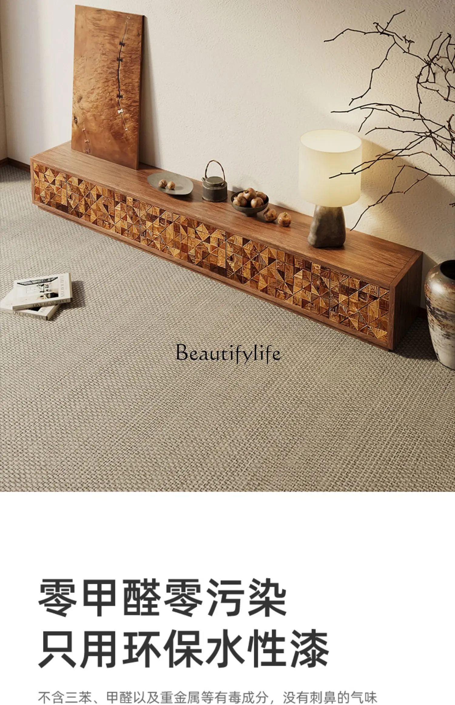 Medieval old elm TV cabinet Japanese-style wabi-sandy wind B & B hotel solid wood floor cabinet