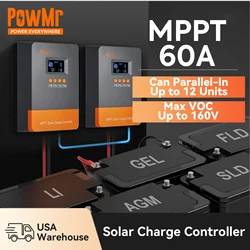 PowMr 60A MPPT Parallel Controller Solar Charge Controller 12V 24V 36V 48V Regulator For Lithium LiFePo4 Lead-Acid, Batteries