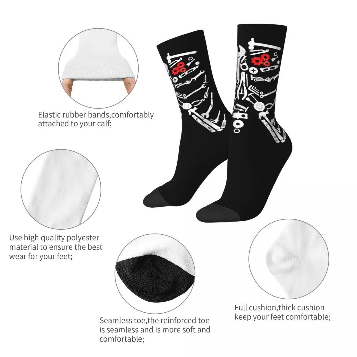 Autumn Winter Fashion Men's Women's Mechanic Skeleton Craftsman Mechanic Tools Halloween Socks Breathable Basketball Socks