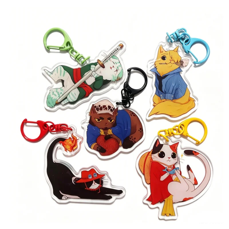 Porte-clés en acrylique One Piece multicolore avec fermoir, Roronoa Zoro, D. Ace, Trafalgar Law, breloque de sac anime, cadeau mignon pour les fans de manga