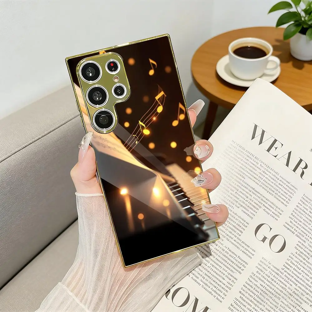 Piano Keys Notes Phone Case Luxury Electroplated Metal Frame Phone Case for Samsung S25 S24 S23 Ultra Slim Cover