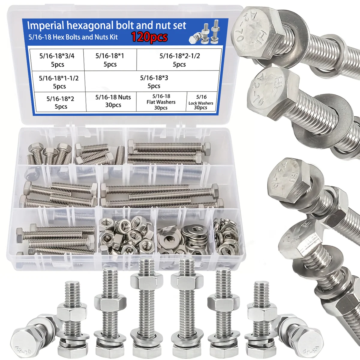 

Stainless steel hexagonal bolts, screws, nuts, flat washers, spring washer sets, machine screws, agricultural tool screws