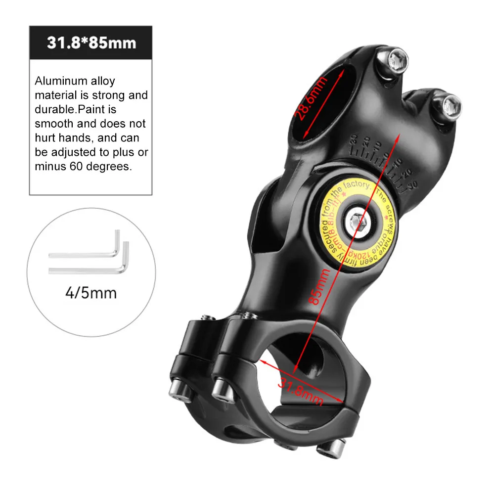

Adjustable Bike Handlebar Riser Adjustable Bike Stem Adjustable Angle 60 To -60 Double Screw Locking Mechanism