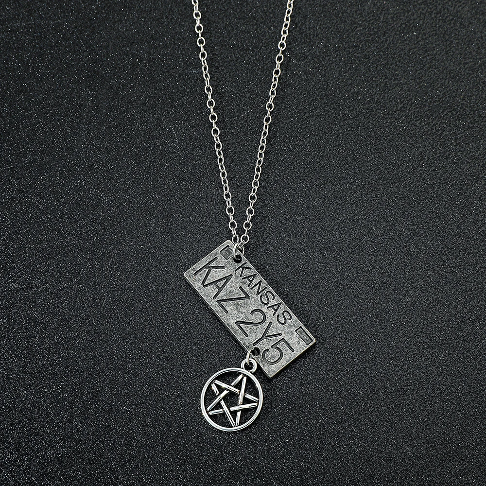 Supernatural License Plate KANSAS KAZ 2Y5 Necklaces Dean Sam Winchester Pentacle Pentagram Amulet Pendant Necklace