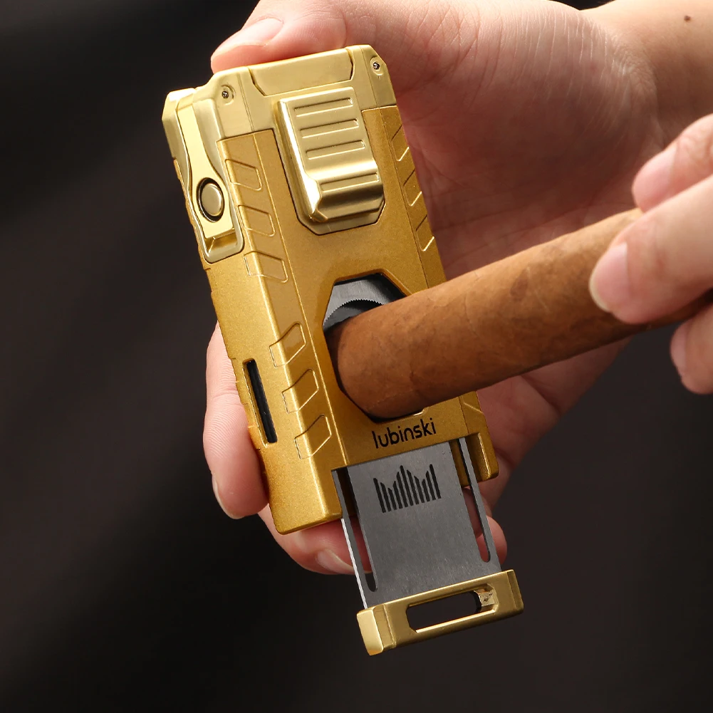 LUBINSKI Cigar Lighter Gas Torch Jet Blue Flame Lighters Smoking Cutter Cigar Accessories With Needles Punch Cigar Tool