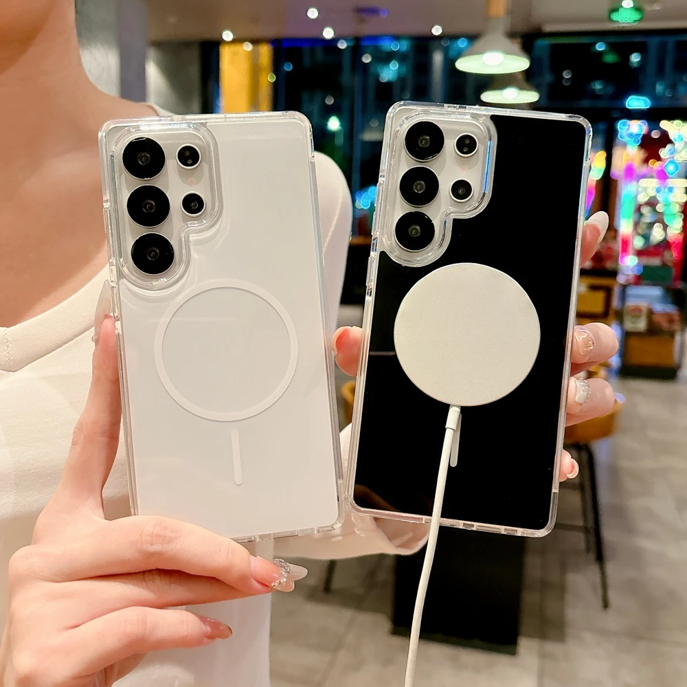نسخة سميكة جديدة 2.0 لحافظة الهاتف المغناطيسية Magsafe لهاتف سامسونج جالاكسي 24 25 الترا بلس غطاء مقاوم للصدمات للشحن اللاسلكي
