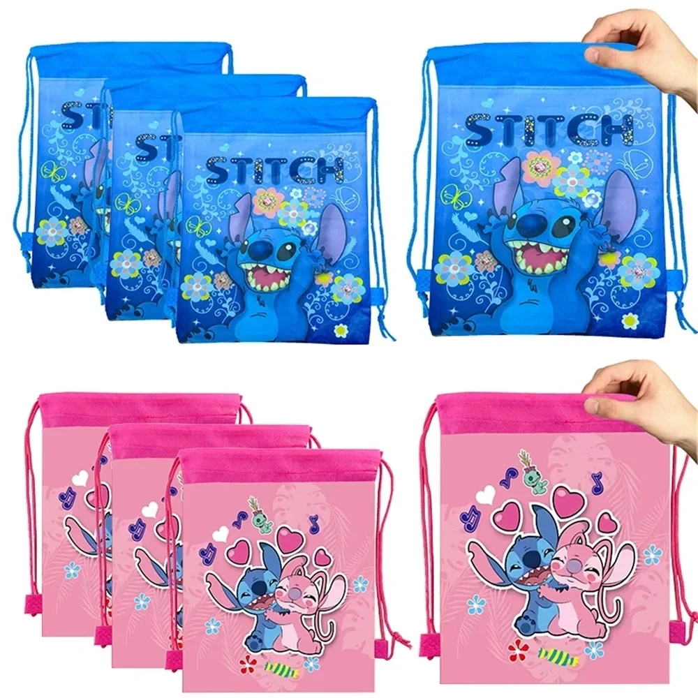 Disney Lilo and Stitch Birthday Gift Bag Non-woven Drawstring Bag Kids Boy Girl Decoration Party Gift Travel Bags Toy Supplie