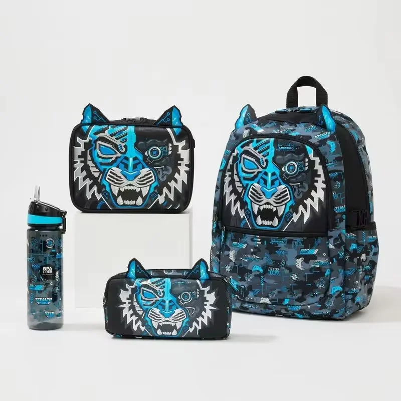 

New In-Stock Australian Black Tiger Head Series Cartoon Large-Capacity Backpack Meal Bag Pen Case And Water Cup Set For Students