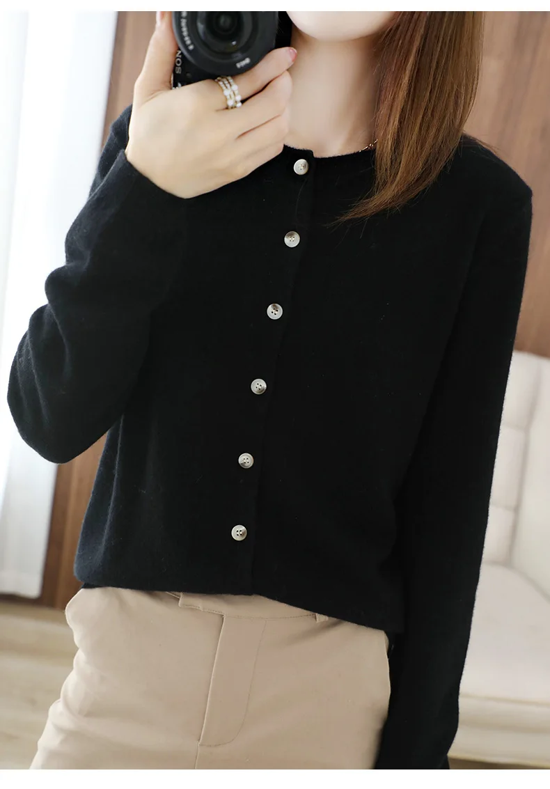 니트웨어 긴 소매 블랙 니트 스웨터 여성 가디건 신상품 O넥 니트 스웨터 가디건 여성 상의 스웨터 여성용 Q2674