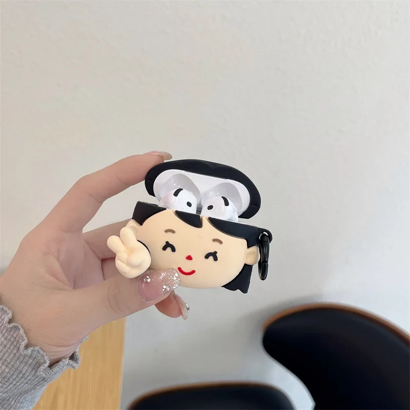 Cute 3D Girl Silicone Case for AirPods 4 Airpod 1 2 3 Pro Pro2  Bluetooth Earbuds Charging Box Protective Earphone Case Cover