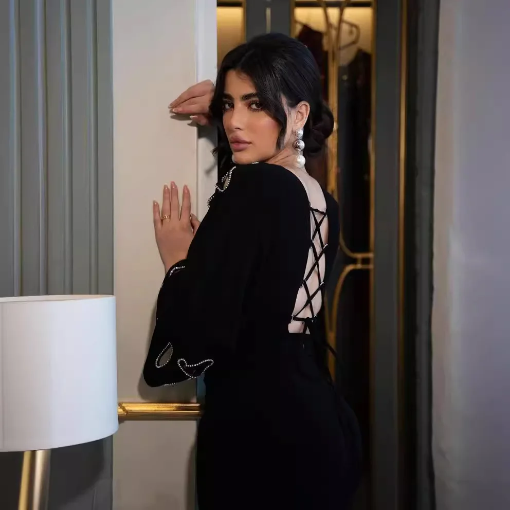 Ropa femenina, vestidos para mujer, Color sólido, moda, diseño de correa hueca, temperamento, vestido de fiesta de cola de pez, vestido de noche para mujer