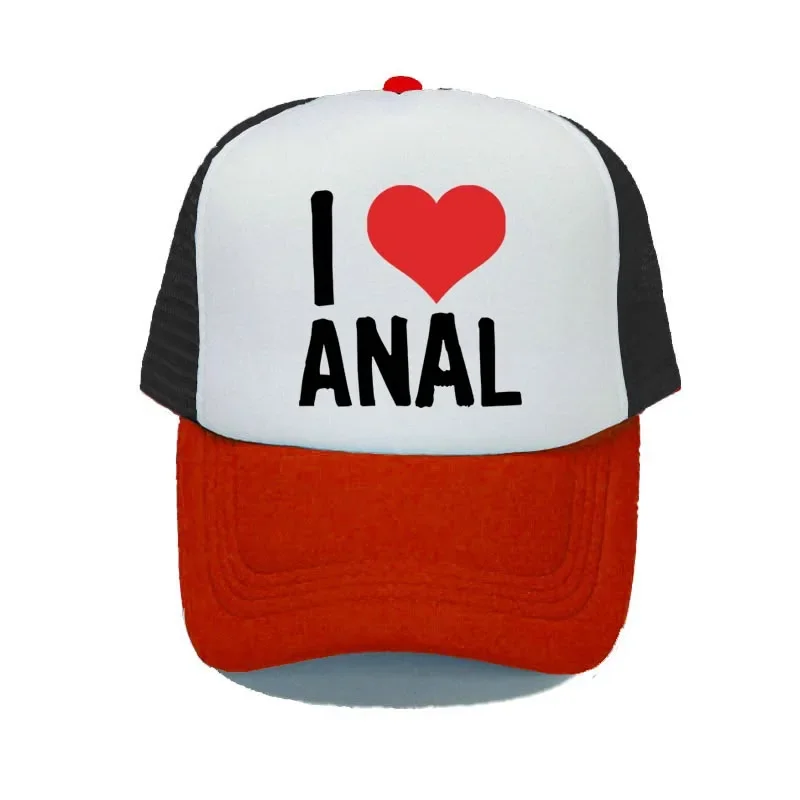 I Love ANAL Letters Printed Baseball Cap Gay Pride Prank Joke Penis Butt Sex Mesh Hip Hop Hat Heart Love Visor Trucker Hat YY370