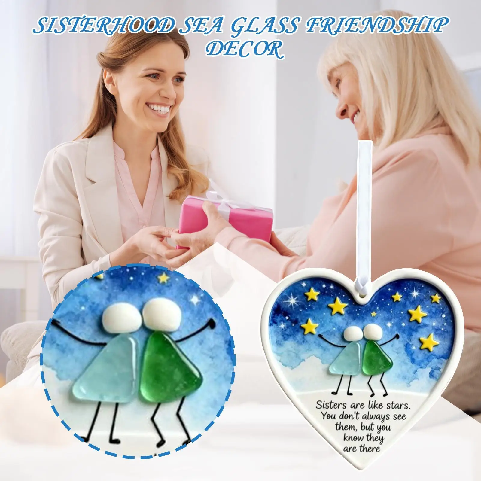 

Acrylic Sea Glass Friendship Ornament Keepsake Pendant for Sisters, Coworkers, Birthday, Christmas - Wall Hanging & Home Decor