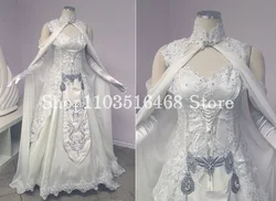 Historical Ivory Antique Evening Gowns Elegant High Neck Applique A-line Belle Fairy Medieval Masquerade فساتين سهره