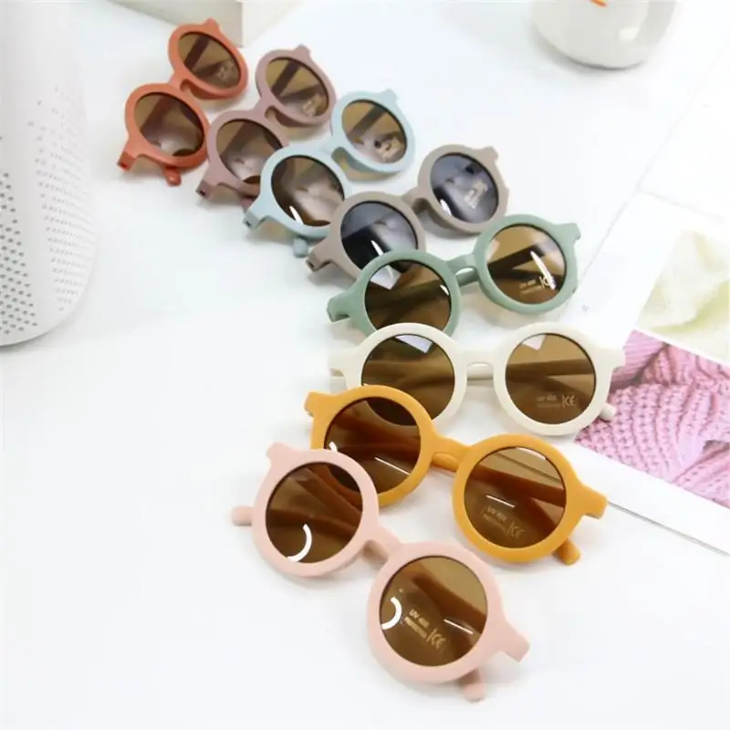 2pcs New Fashion Children's Sunglasses Infant's Retro Solid Color Ultraviolet-proof Round Convenience Glasses