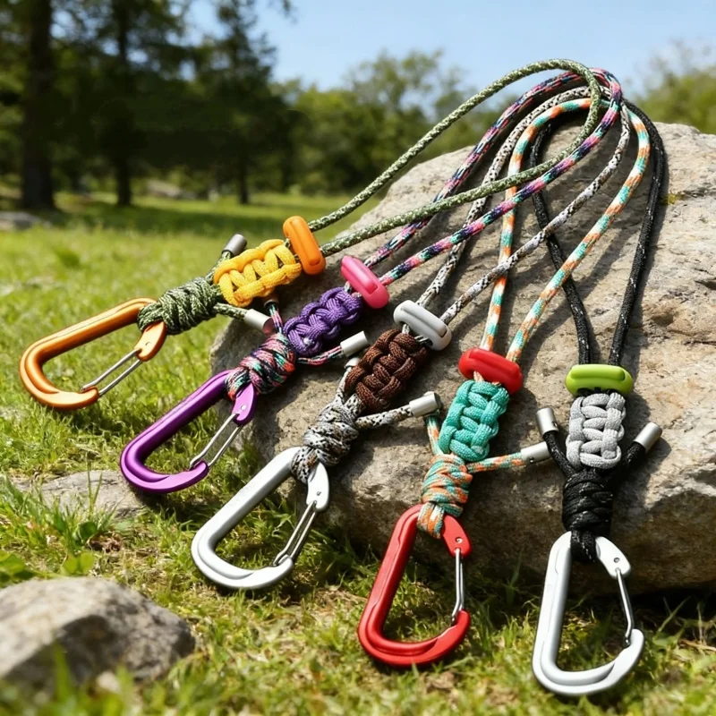Chaveiro de Paracord para Atividades ao Ar Livre, Cordão Trançado Resistente para Carteiras, Chaves, Apito, Câmera, Celular